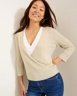 Tommy Bahama Addison Shimmer Linen-Blend Cardigan Soft Gold Clearance