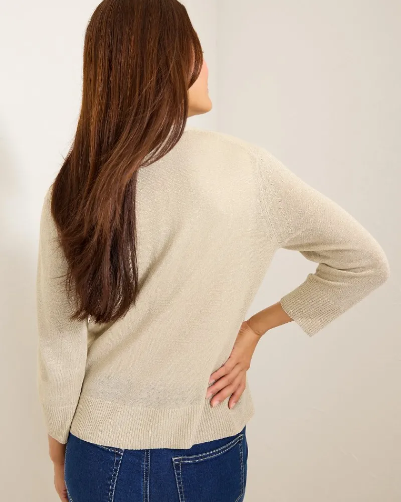 Tommy Bahama Addison Shimmer Linen-Blend Cardigan Soft Gold Clearance