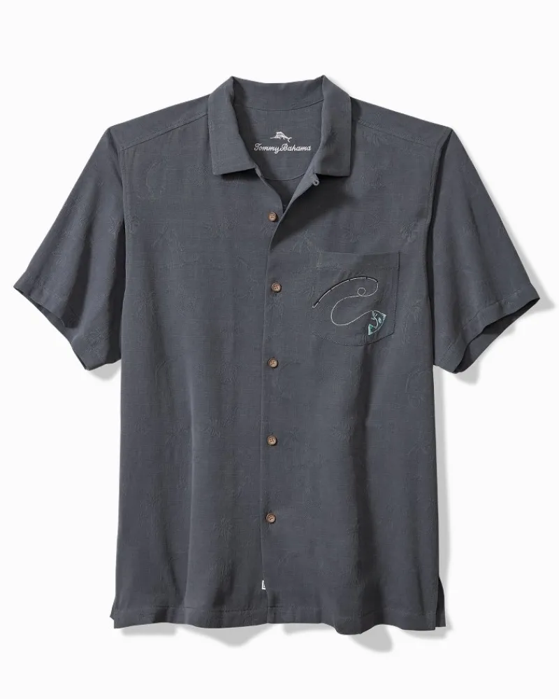 Tommy Bahama A-fish-ianado Silk Camp Shirt Dark Sterling New