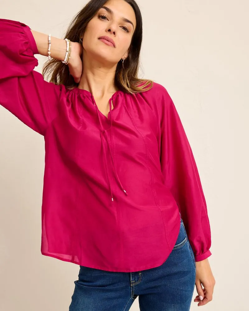 Tommy Bahama Agua Amara Seamed Peasant Top Pink Papaya Sale