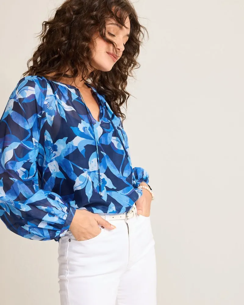 Tommy Bahama Agua Amara Seaside Brights Peasant Top Island Navy Sale