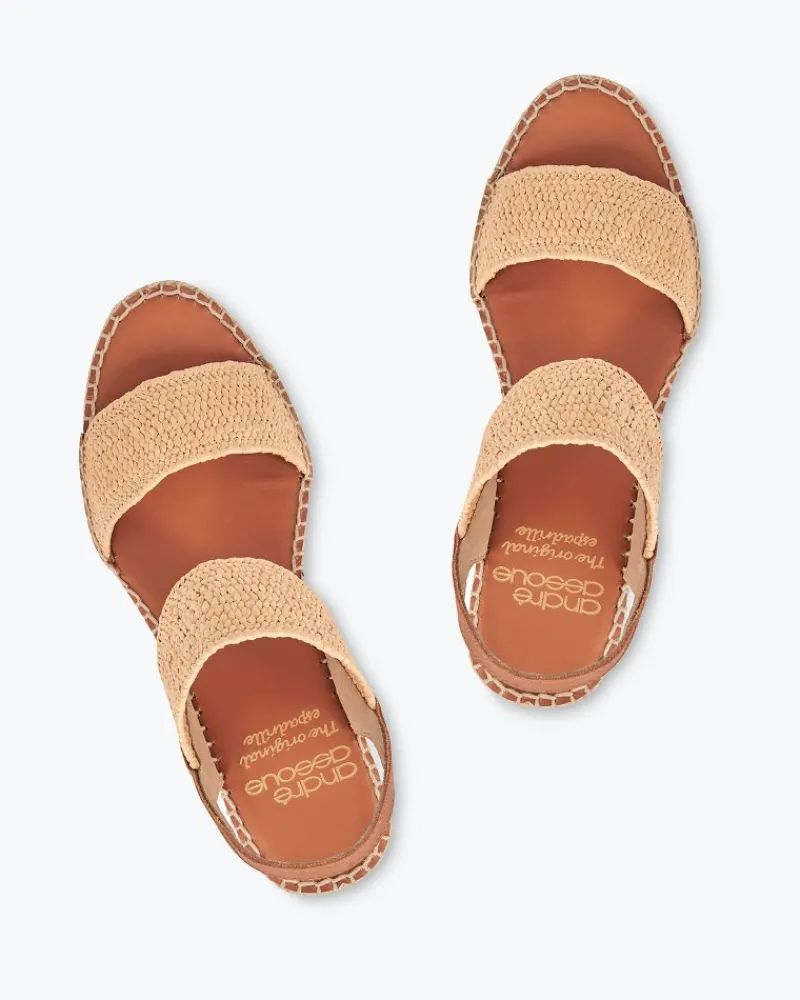 Tommy Bahama André Assous Aviana Natural Stretch-Raffia Wedges Dark Natural New