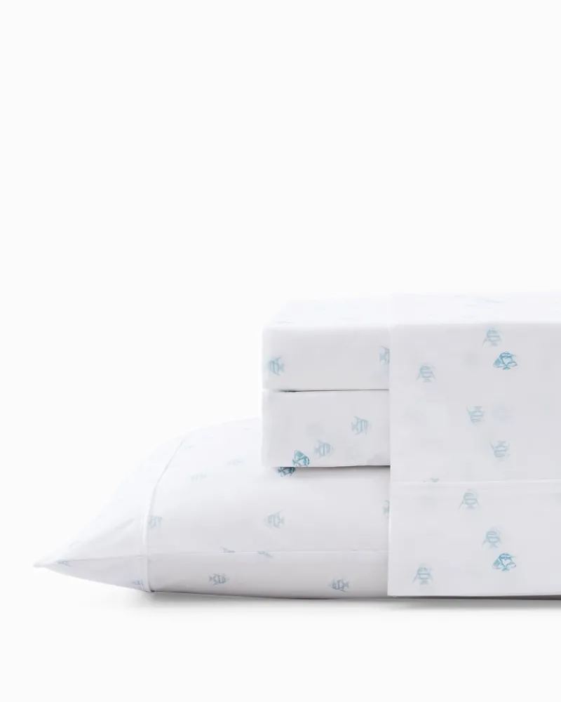Tommy Bahama Angel Fish 4-Piece King Sheet Set Blue Hot