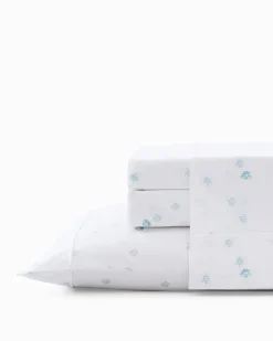 Tommy Bahama Angel Fish 4-Piece Queen Sheet Set Blue Outlet