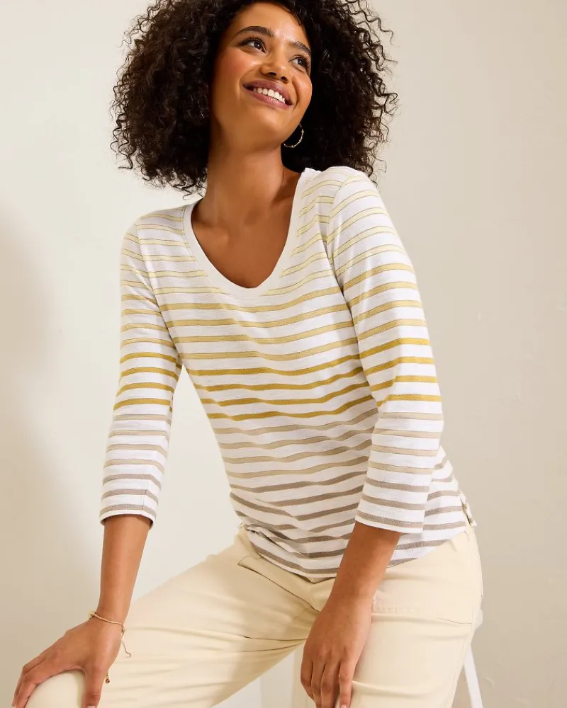 Tommy Bahama Ashby Isles Horizon Stripe 3/4-Sleeve T-Shirt Travertine Hot