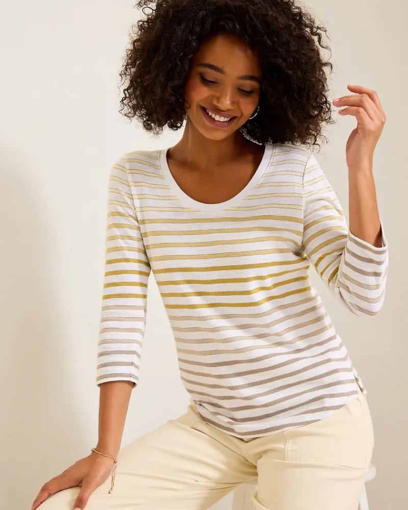 Tommy Bahama Ashby Isles Horizon Stripe 3/4-Sleeve T-Shirt Travertine Hot