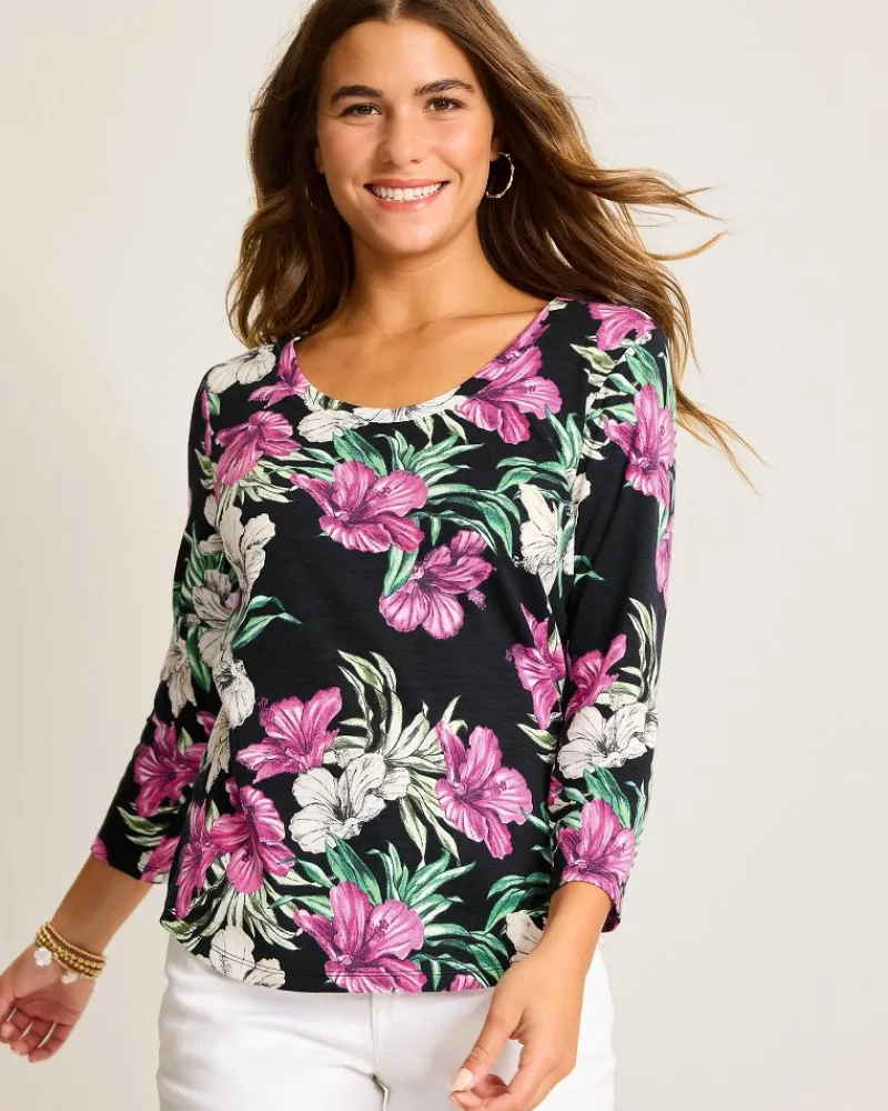 Tommy Bahama Ashby Isles Villa Garden 3/4-Sleeve T-Shirt Black Outlet