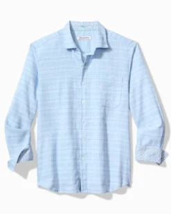 Tommy Bahama Barbados Breeze Playa Plaid Stretch-Linen Long-Sleeve Shirt Aqua Ice Online