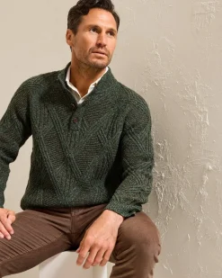 Tommy Bahama Beachscape Cable Button-Mock Sweater Dark Loden Sale