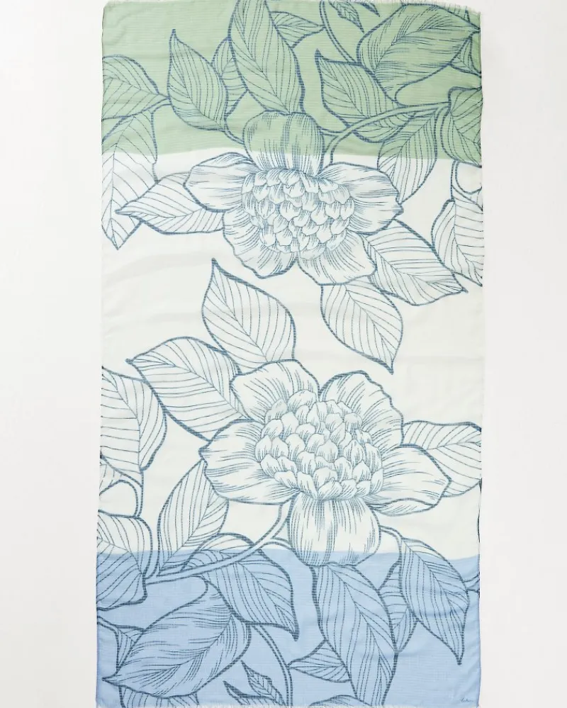 Tommy Bahama Block Bouquet Wrap Scarf Placid Blue Hot