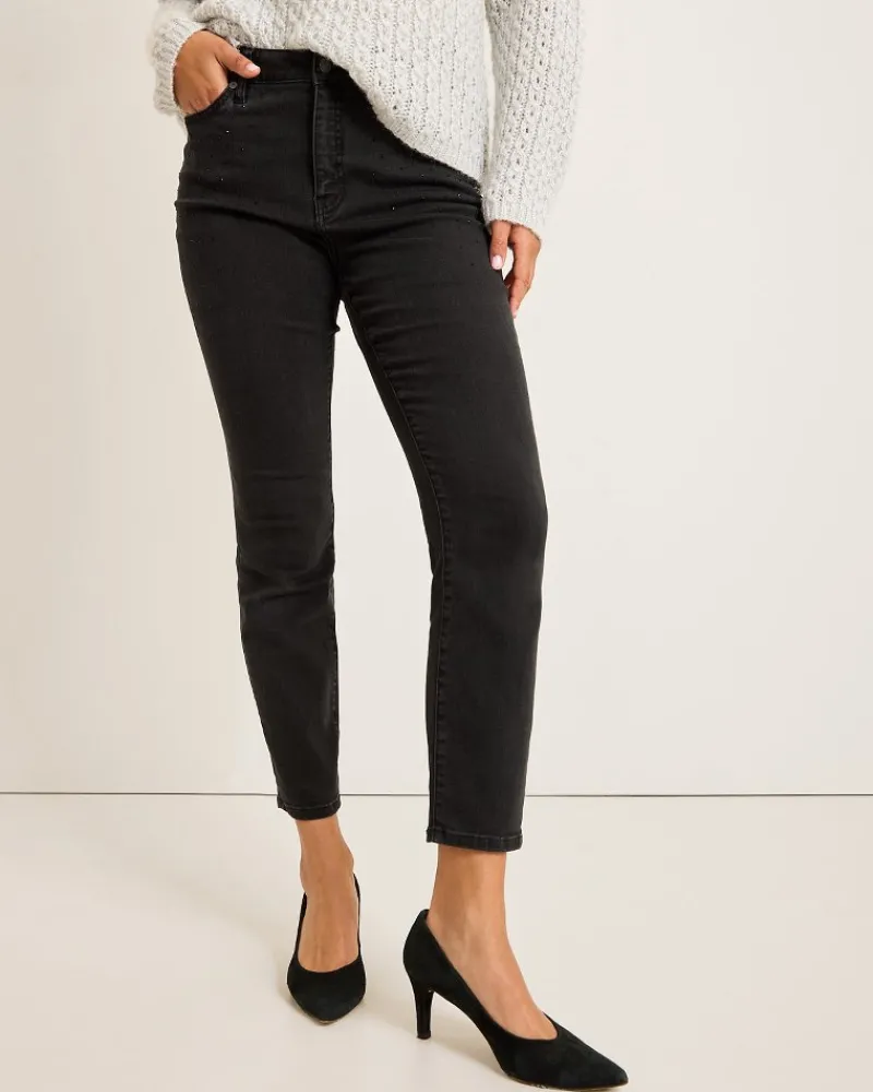 Tommy Bahama Boracay® Beach Sparkle High-Rise Skinny Ankle Jeans Coastal Black Wash New