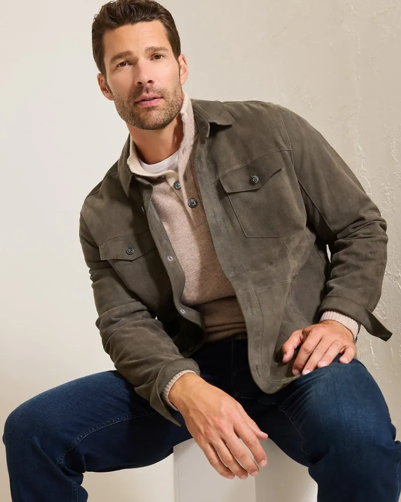 Tommy Bahama Boulder Ridge Suede Shirt Jacket Fog Grey Discount