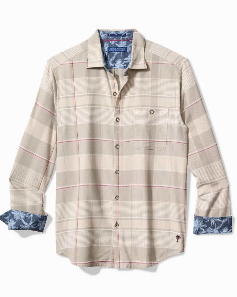 Tommy Bahama Canyon Beach Pebble Cay Plaid Stretch Flannel Shirt Feather Down Outlet