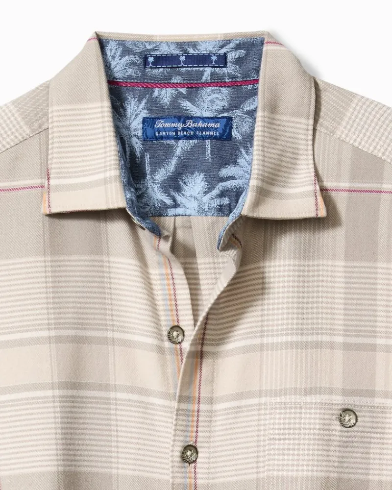 Tommy Bahama Canyon Beach Pebble Cay Plaid Stretch Flannel Shirt Feather Down Outlet