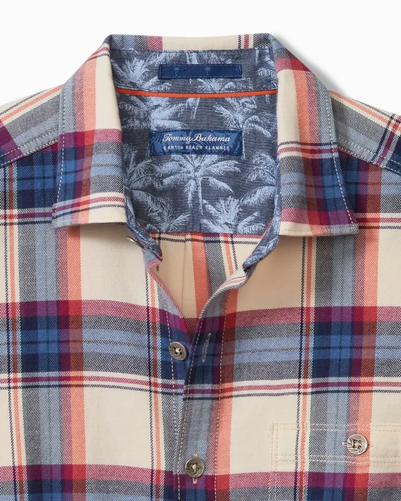 Tommy Bahama Canyon Beach Window Pane Stretch Flannel Shirt Bleached Sand New