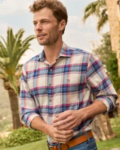 Tommy Bahama Canyon Beach Window Pane Stretch Flannel Shirt Bleached Sand New