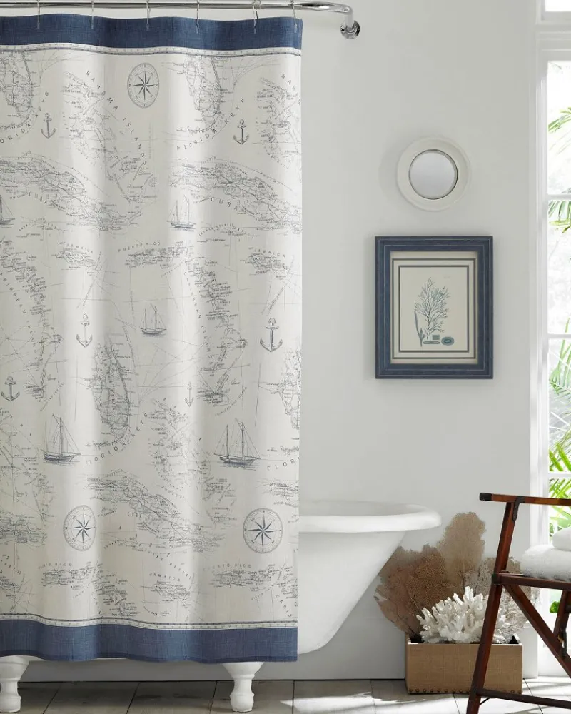 Tommy Bahama Caribbean Sea Lt-Pastel Shower Curtain Blue Discount