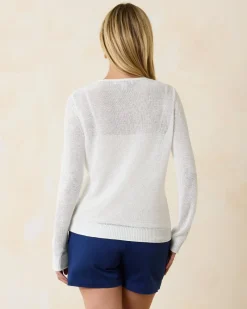 Tommy Bahama Cedar Linen Long-Sleeve V-Neck Sweater White Best
