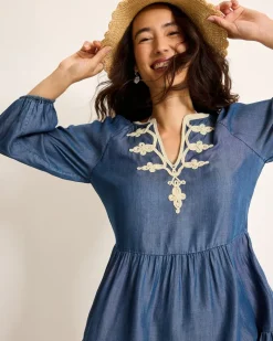 Tommy Bahama Embroidered Coverup Dress Chambray New
