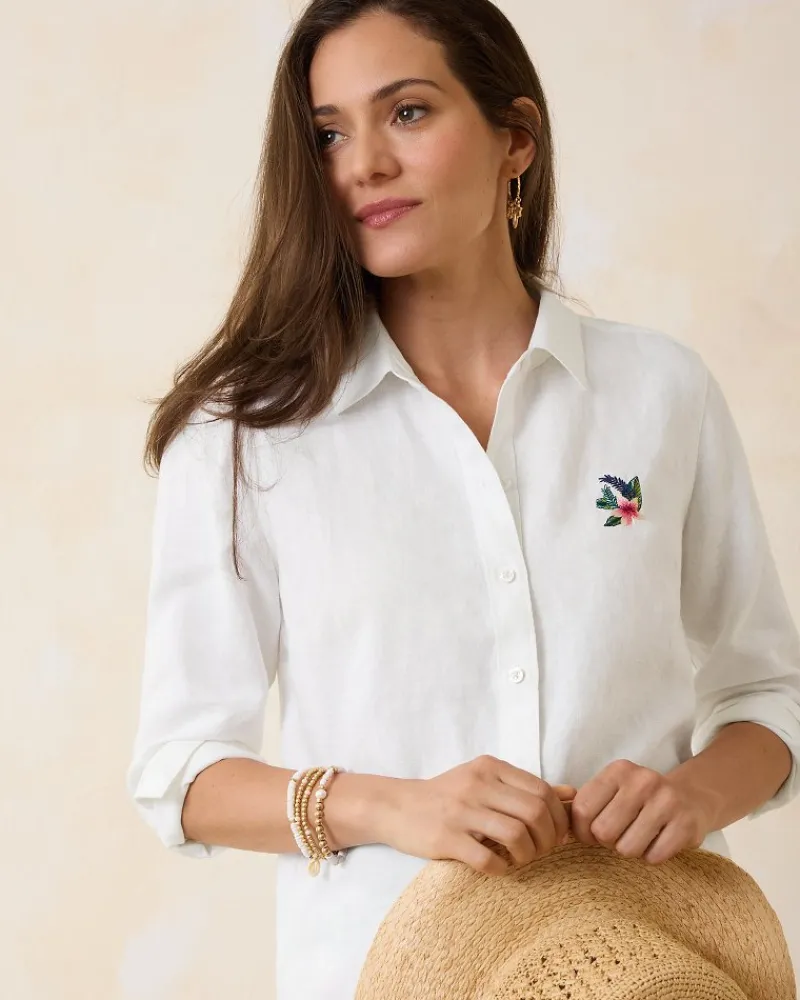 Tommy Bahama Coastalina Coastal Palms Linen Shirt White Clearance