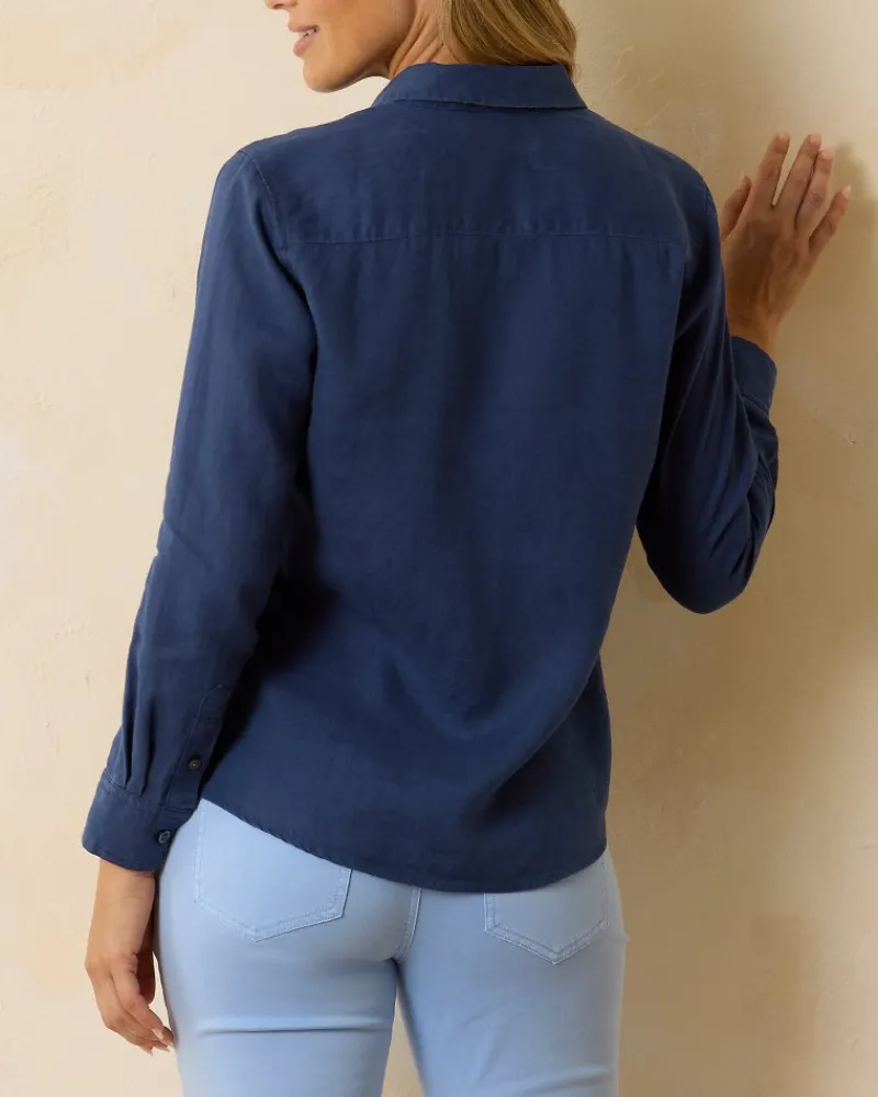 Tommy Bahama Coastalina Linen Long-Sleeve Shirt Island Navy Clearance