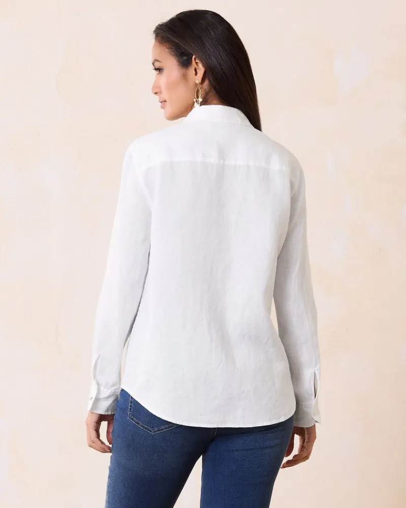 Tommy Bahama Coastalina Relaxed Long-Sleeve Linen Top White