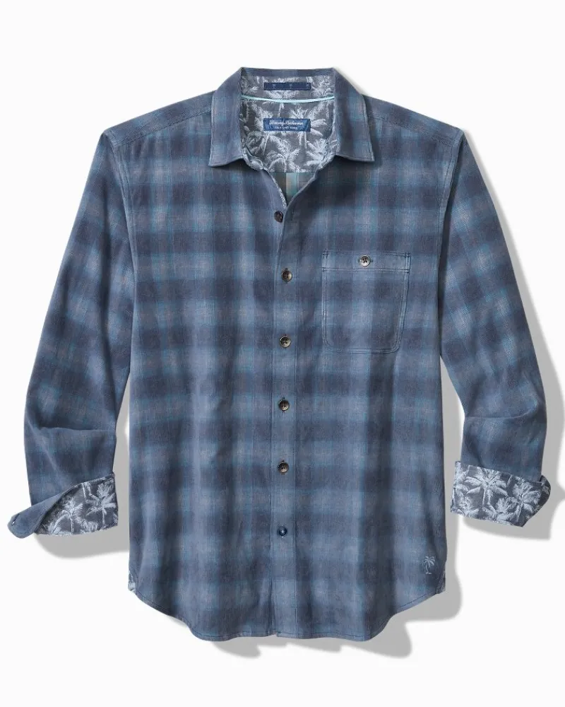 Tommy Bahama Coastline Cord Stretch Ombré Check Shirt Dockside Blue New