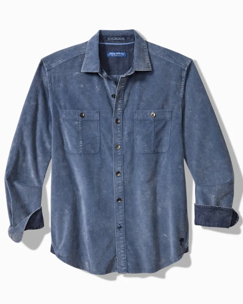 Tommy Bahama Coastline Cord Stretch Sun Fade Double-Pocket Shirt Bering Blue New