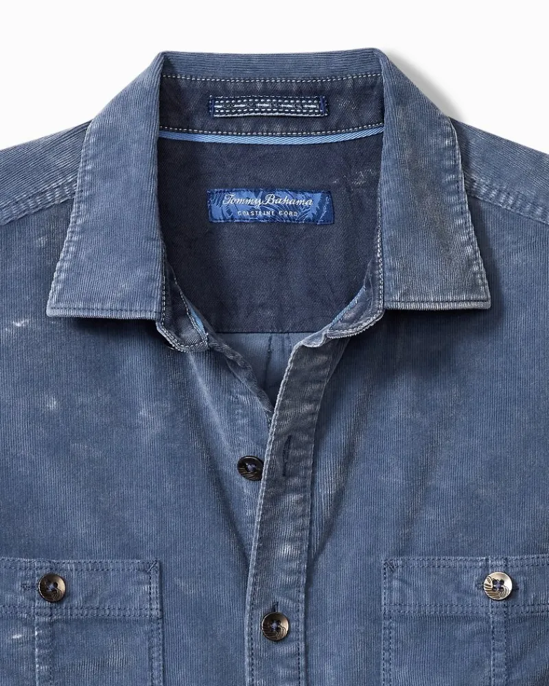 Tommy Bahama Coastline Cord Stretch Sun Fade Double-Pocket Shirt Bering Blue New