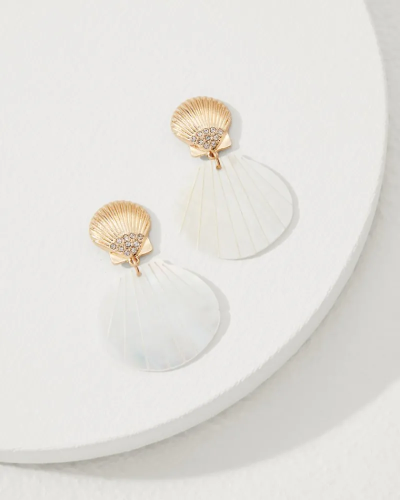 Tommy Bahama Coral Isles Mother of Pearl & Shell Statement Drop Earrings Gold Sale