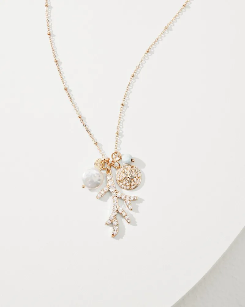 Tommy Bahama Coral Isles Sealife Charm Necklace Gold Hot