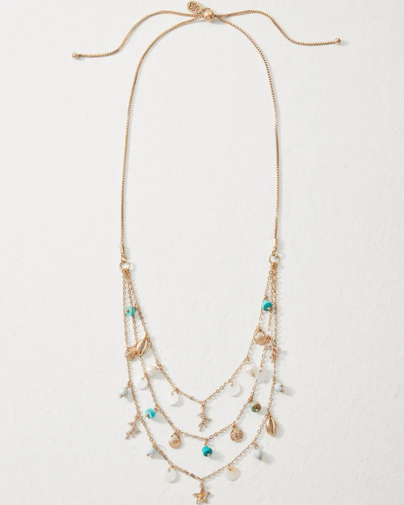 Tommy Bahama Coral Isles Semi-Precious Stone & Pearl Layered Necklace Gold Discount