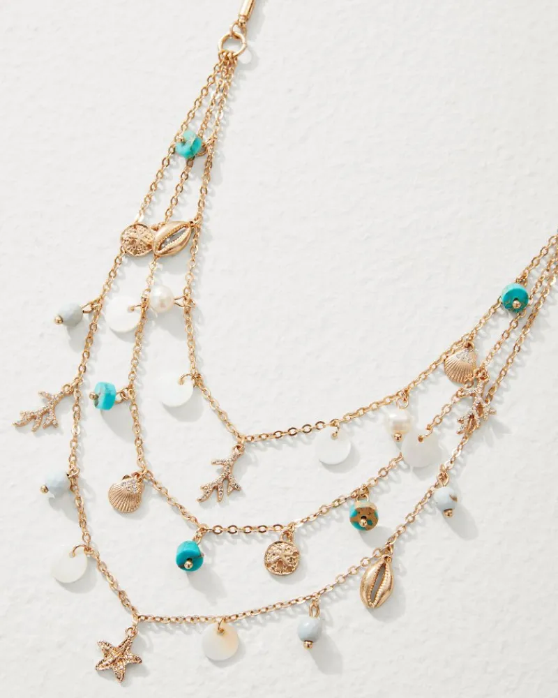 Tommy Bahama Coral Isles Semi-Precious Stone & Pearl Layered Necklace Gold Discount