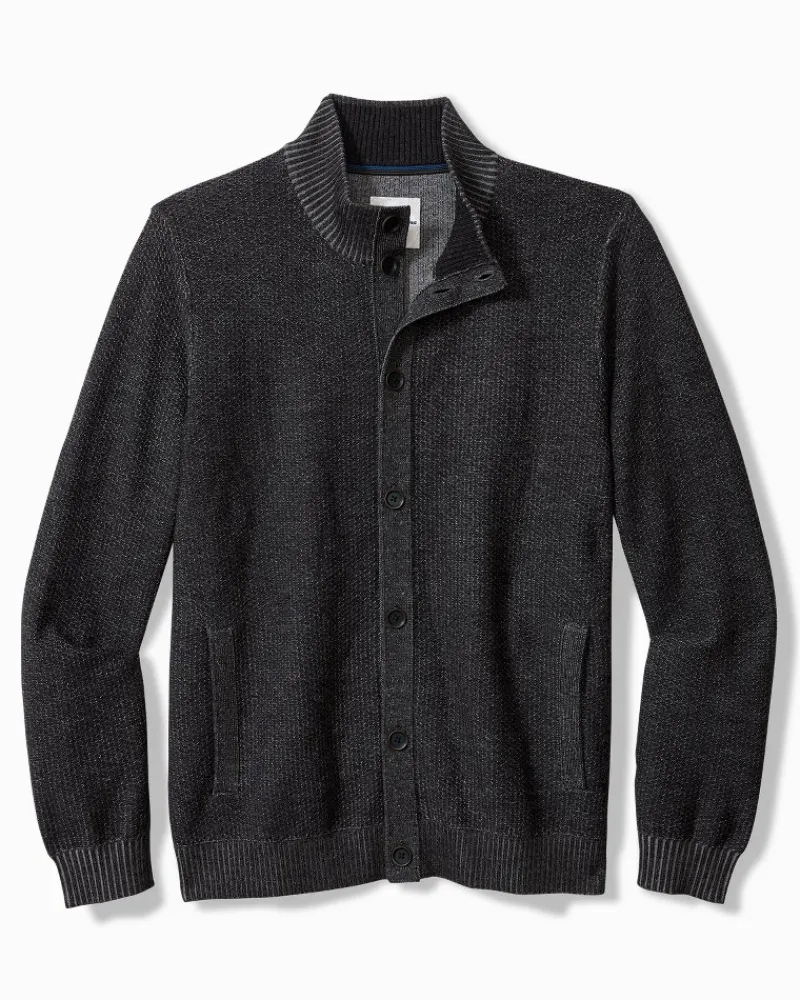 Tommy Bahama Crescent Shore IslandZone® Button-Mock Cardigan Charcoal Clearance
