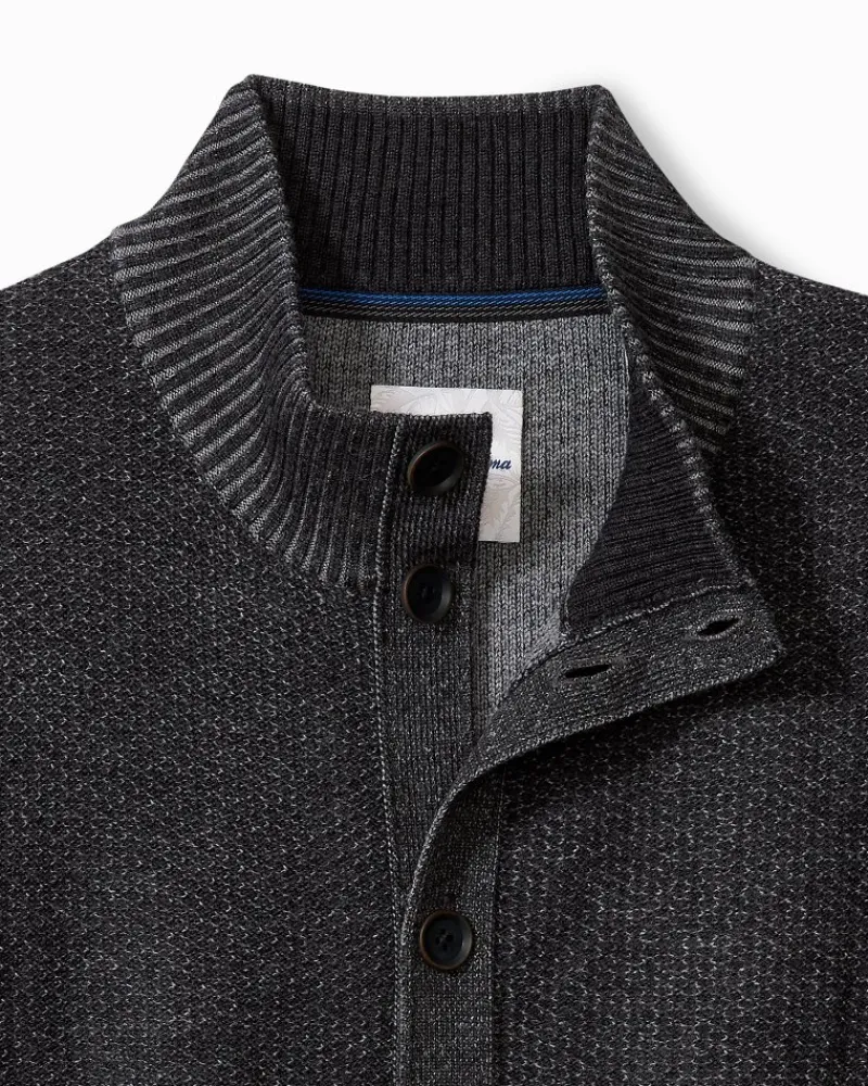 Tommy Bahama Crescent Shore IslandZone® Button-Mock Cardigan Charcoal Clearance