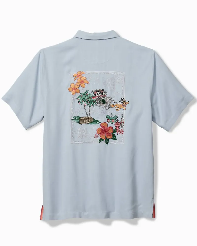 Tommy Bahama Disney Huladay Sleigh Ride Silk Camp Shirt Silvery Blue Outlet