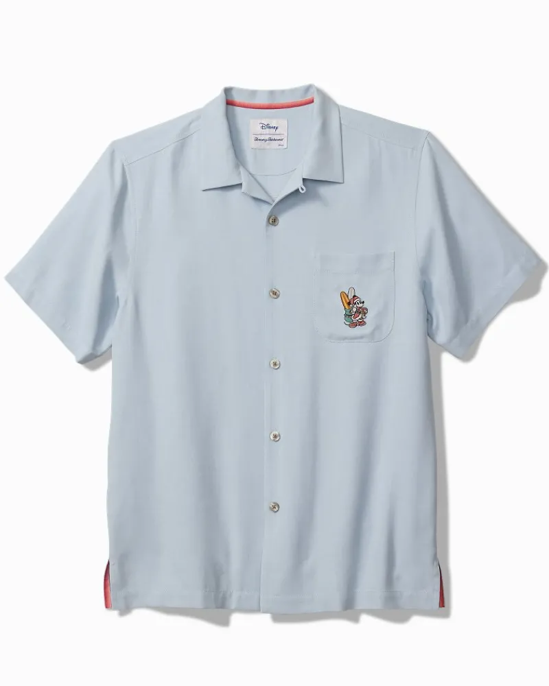 Tommy Bahama Disney Huladay Sleigh Ride Silk Camp Shirt Silvery Blue Outlet