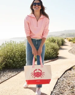 Tommy Bahama Embroidered Beach Tote Red Crab Outlet
