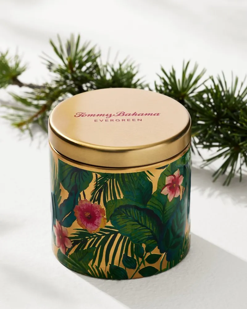 Tommy Bahama 10.6-oz. Floral Embossed Candle Tin Evergreen New