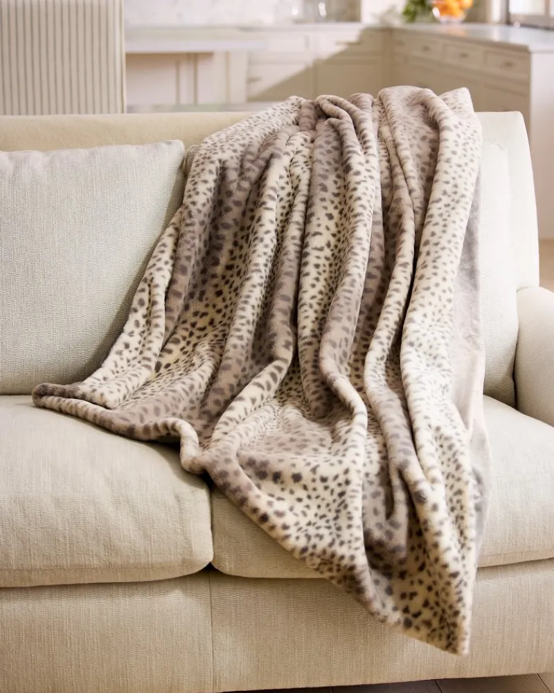 Tommy Bahama Faux Fur Printed Cheetah Throw Natural Outlet