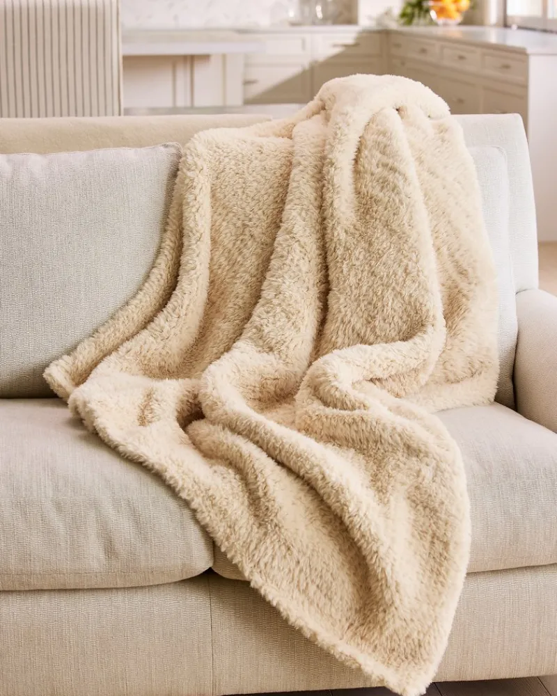 Tommy Bahama Faux Sable Knit Throw Ivory Hot