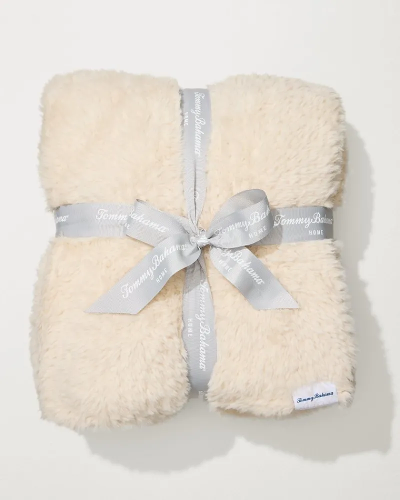 Tommy Bahama Faux Sable Knit Throw Ivory Hot