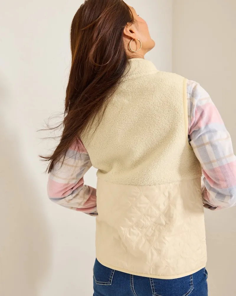 Tommy Bahama Faux Sherpa Hybrid Vest New Ecru Best
