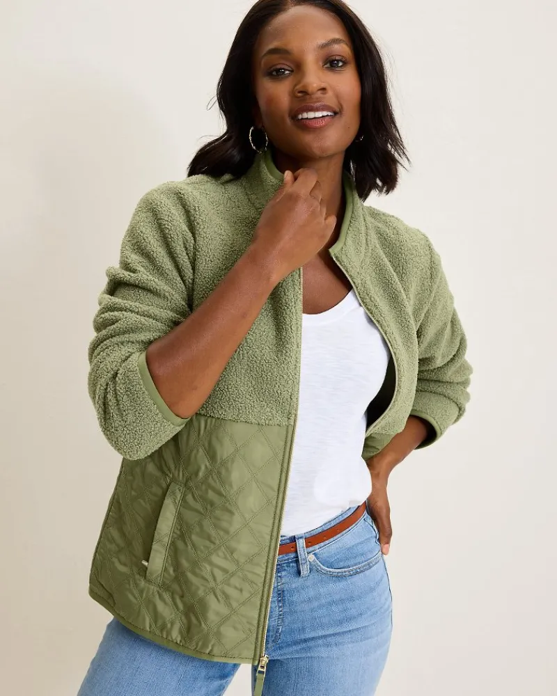 Tommy Bahama Faux Sherpa Quilted Hybrid Jacket Dusty Thyme Clearance