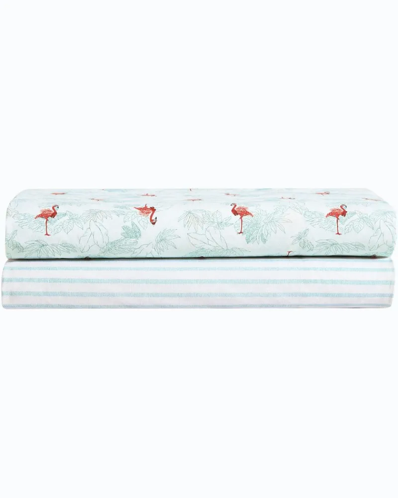 Tommy Bahama Flamingo Santa 4-Piece Queen Sheet Set Red/Green Hot