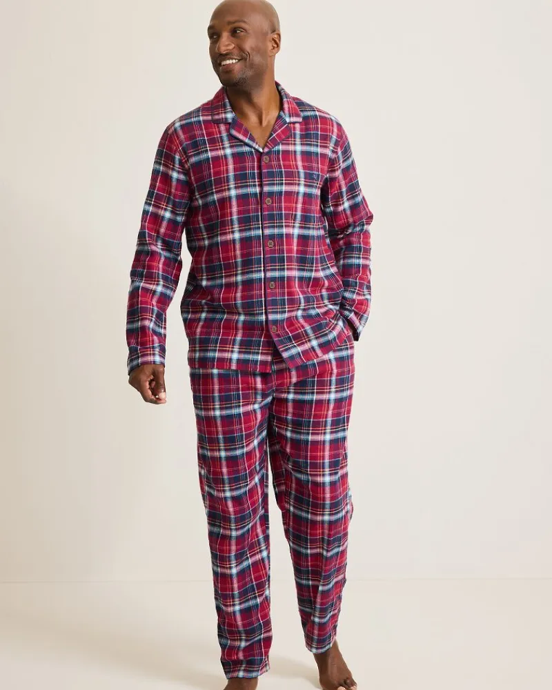 Tommy Bahama Flannel Long Sleeve & Pants Pajama Set Beet Red Sale
