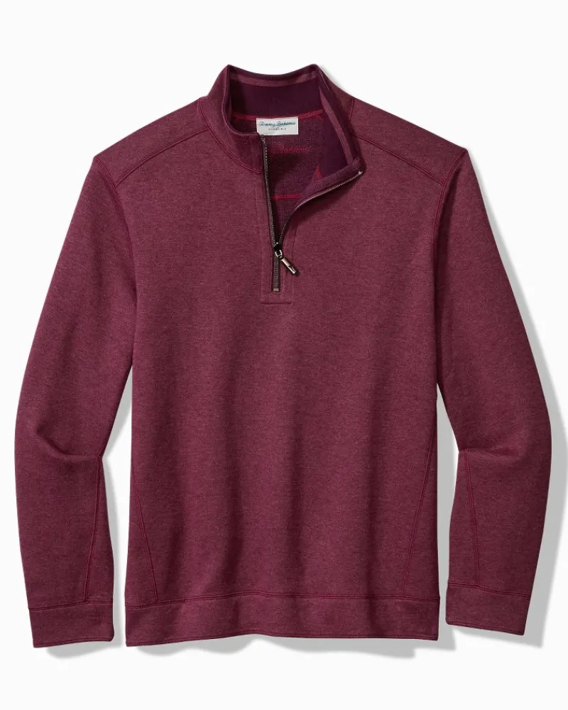 Tommy Bahama Flip Coast Reversible Half-Zip Sweatshirt Rum Berry Heather Hot