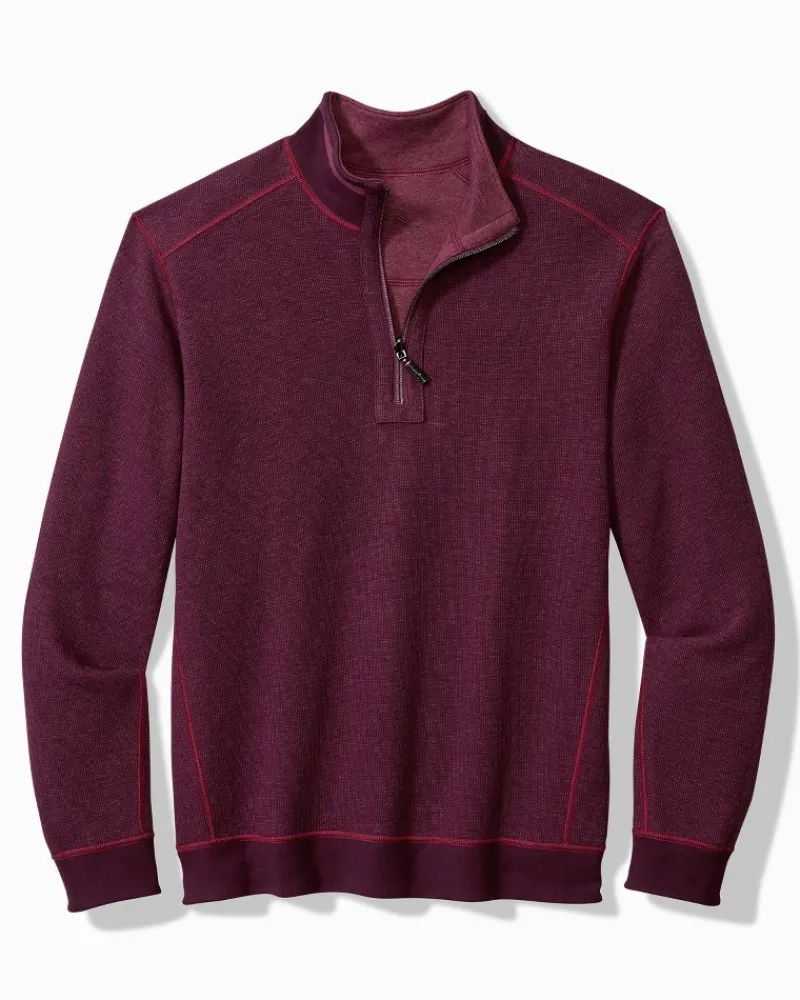 Tommy Bahama Flip Coast Reversible Half-Zip Sweatshirt Rum Berry Heather Hot