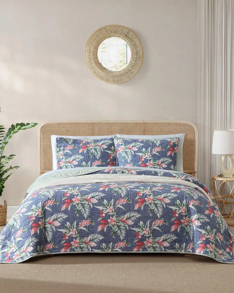 Tommy Bahama Floral Enchantment Reversible 3-Piece King Quilt Set Deep Blue Online