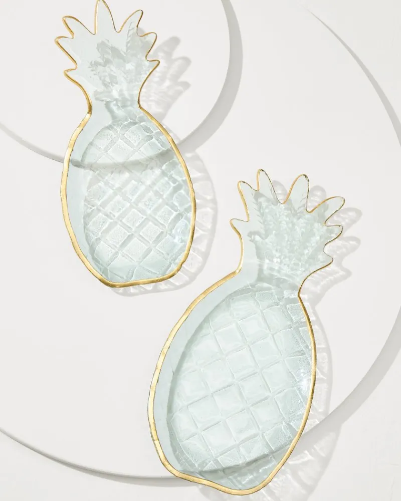 Tommy Bahama Glass Pineapple Trays — Set of 2 Clear Discount